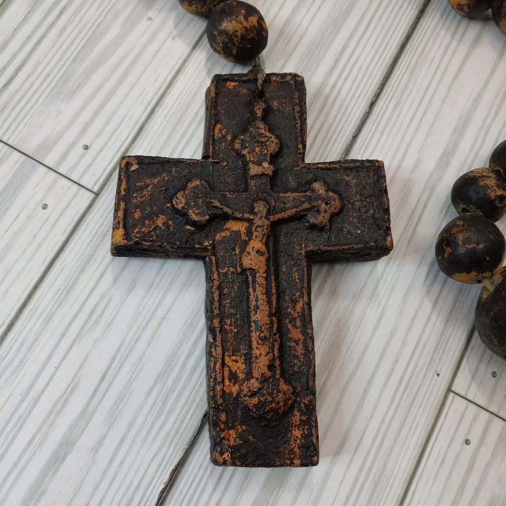 Mexican Clay Pottery Jumbo Rosary Rustic Prayer Beads Decor - Picture 2 of 7